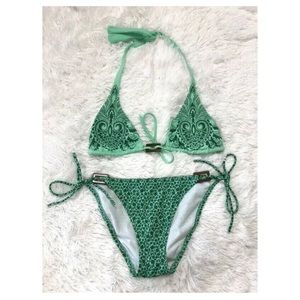🐞VS - Green Boho Floral Print Bikini Set